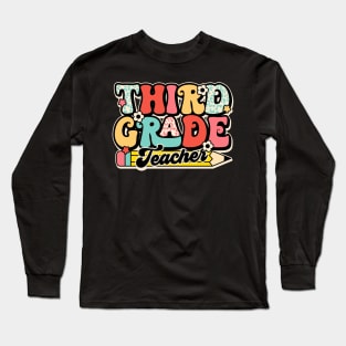 Retro Third Grade Teacher Flower Back To School For Boys Girl Long Sleeve T-Shirt